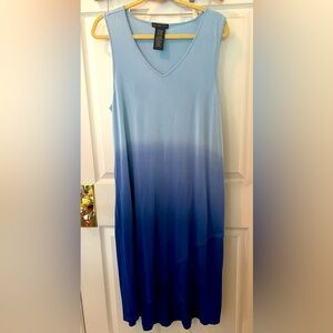 Beachy Blue dip dyed Misses XXL mock-wrap knit sleeveless Maxi Tshirt dress